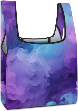 Smoke Clounds Purple Novelty Reusable Grocery Bag Fold-able Shopping Bags Washable Tote Lightweight Storage Pouch with Handle