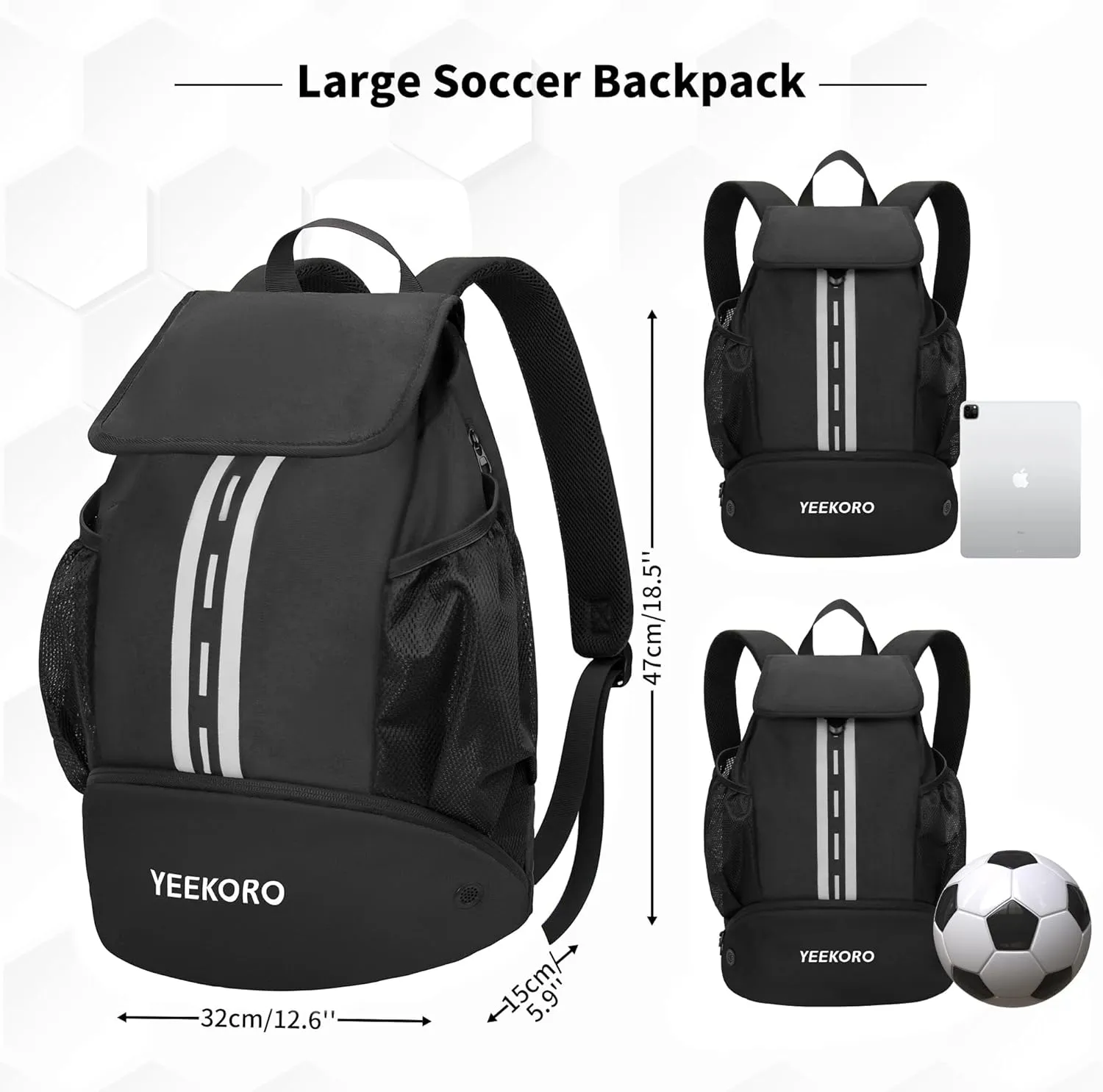 Soccer Backpack Multifunctional Sport Gym Bags with Dry-wet Separate & Shoe Compartment for Basketball Volleyball