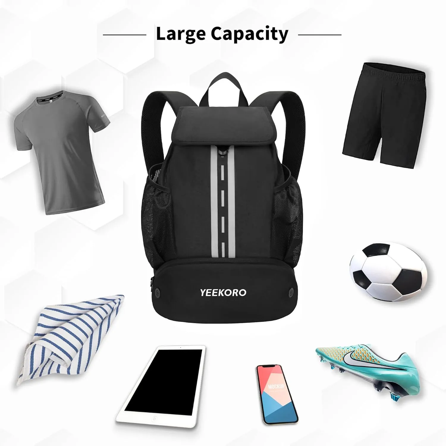 Soccer Backpack Multifunctional Sport Gym Bags with Dry-wet Separate & Shoe Compartment for Basketball Volleyball