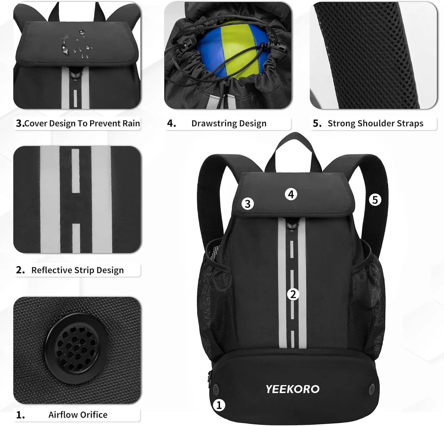 Soccer Backpack Multifunctional Sport Gym Bags with Dry-wet Separate & Shoe Compartment for Basketball Volleyball