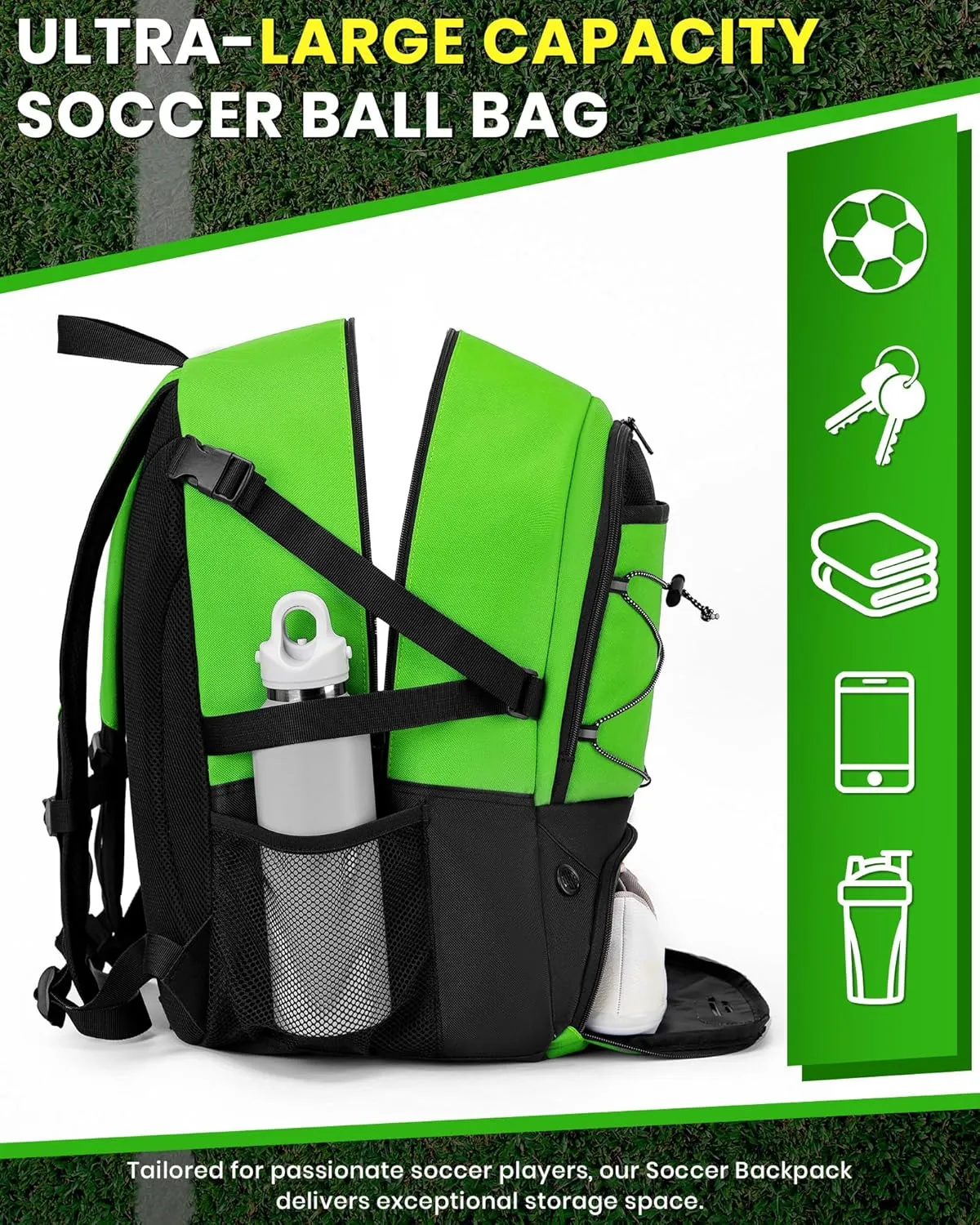 Soccer Backpack with Ball Holder &Soccer bag With Shoe Compartment, Water-Resistant Sports Bag for Soccer, Basketball, Football, Volleyball