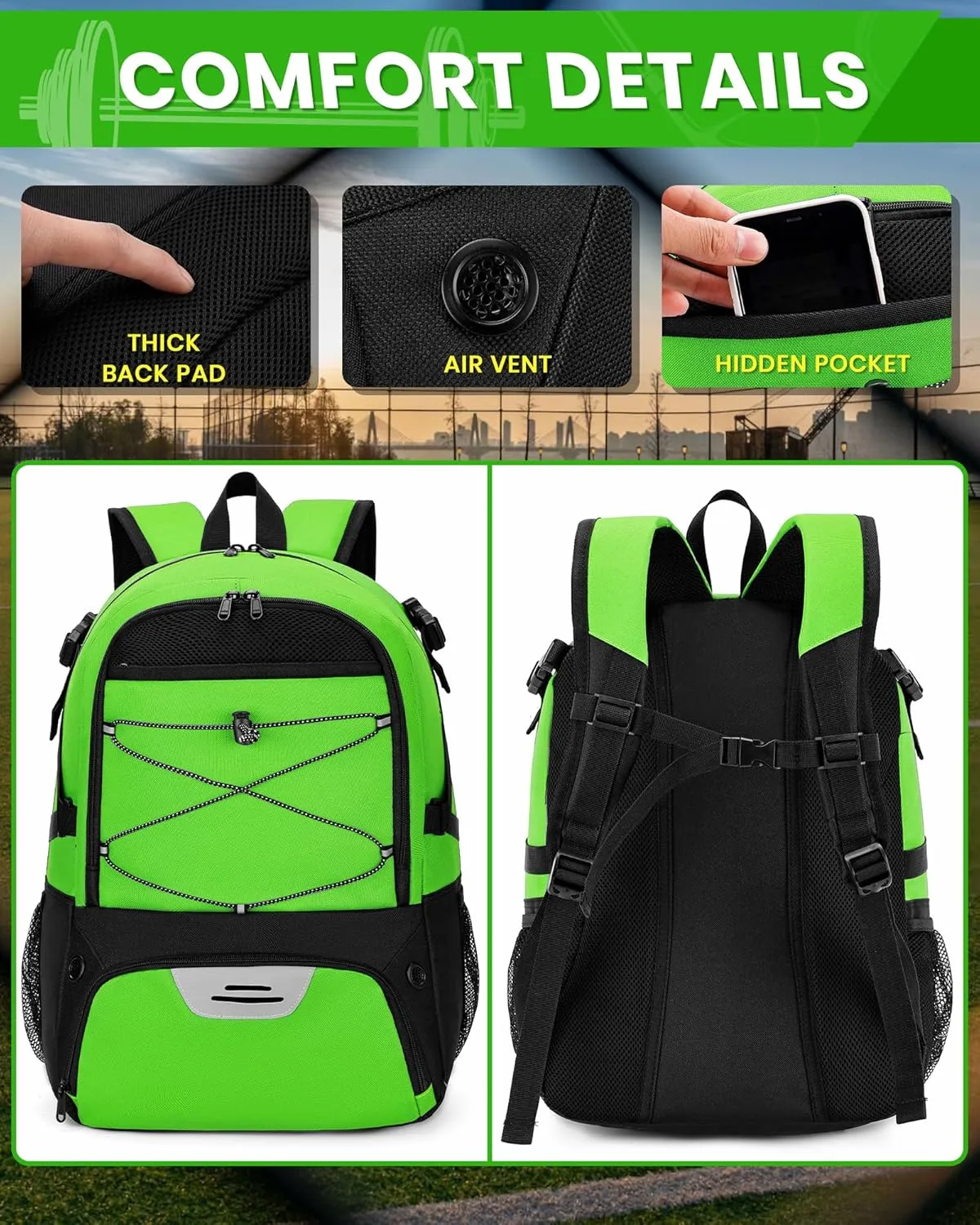 Soccer Backpack with Ball Holder &Soccer bag With Shoe Compartment, Water-Resistant Sports Bag for Soccer, Basketball, Football, Volleyball