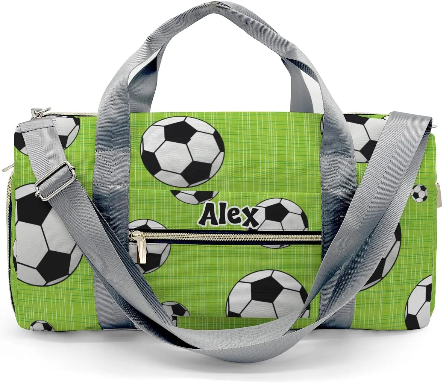 Soccer Green Personalized Duffel Bag,Custom Travel Gym Bag with Name,Waterproof Sports Overnight Bag with Shoe Compartment & Shoulder Strap