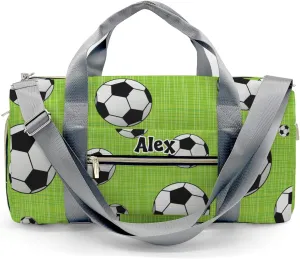 Soccer Green Personalized Duffel Bag,Custom Travel Gym Bag with Name,Waterproof Sports Overnight Bag with Shoe Compartment & Shoulder Strap