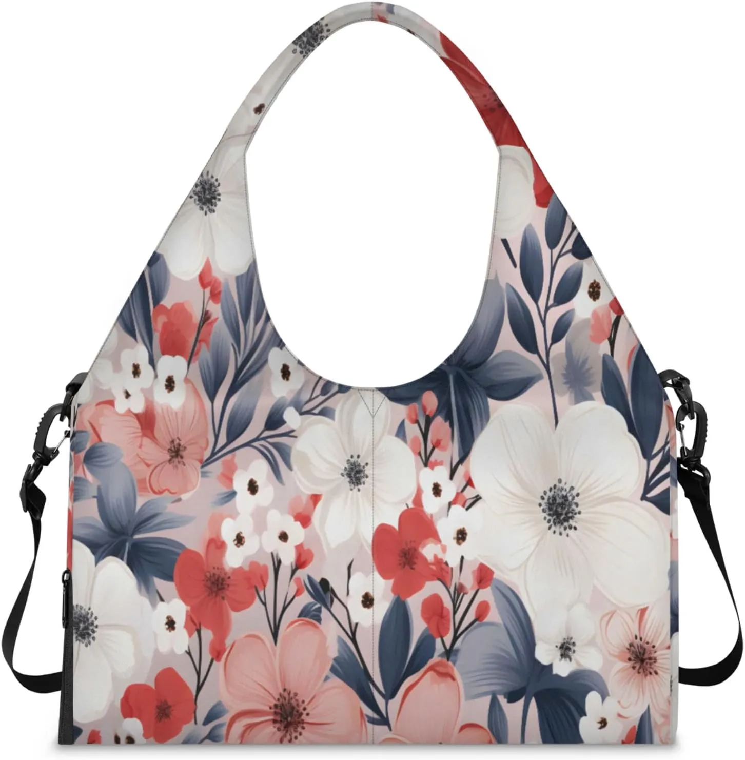 Soft Pink Flora Waterproof Gym Bag for Men Women, Sports Duffel Bag with Shoe Compartment Yoga Mat Holder, Portable Large Travel Bag for Fitness, Camping, Weekend Trips