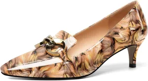 Soireelady Women’s Kitten Heel Pumps Square Toe Low Heel Shoes Metal Buckle Design Slip On Heels Classic Retro Comfort Office Formal Shoes 2Inch