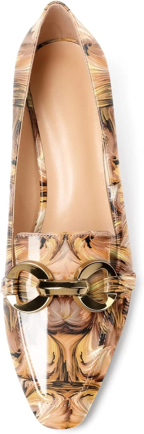 Soireelady Women’s Kitten Heel Pumps Square Toe Low Heel Shoes Metal Buckle Design Slip On Heels Classic Retro Comfort Office Formal Shoes 2Inch
