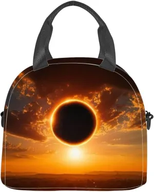 Solar eclipse panoramic view the sky while the moon blocks the sun Insulated Adult Lunch Bag with Shoulder Strap for Women Lightweight Reusable Portable Freezable Lunch Tote Bag for Work Picnic