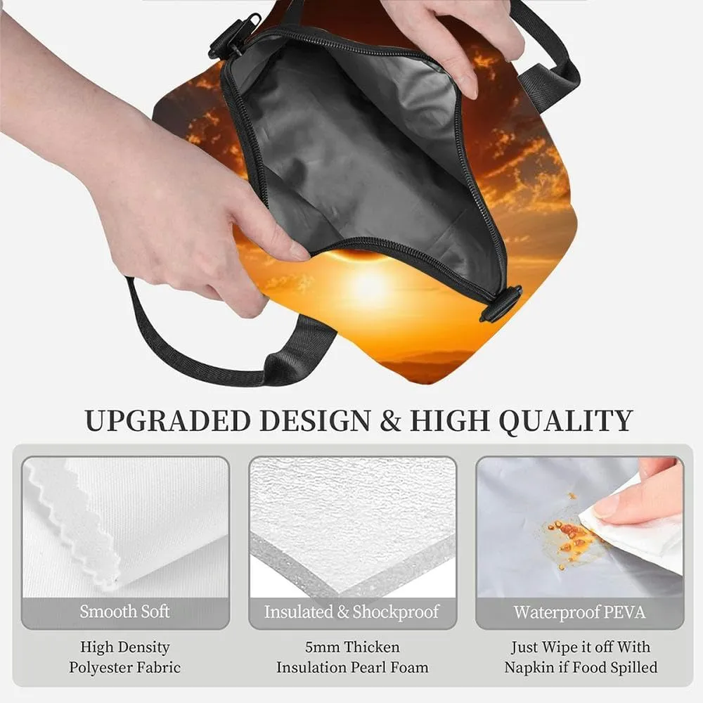 Solar eclipse panoramic view the sky while the moon blocks the sun Insulated Adult Lunch Bag with Shoulder Strap for Women Lightweight Reusable Portable Freezable Lunch Tote Bag for Work Picnic