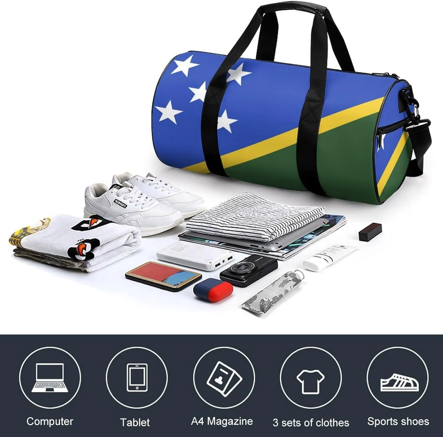 Solomon Lslands Flag Large Capacity Gym Bag for Men Women with Wet Pocket Sports Travel Tote