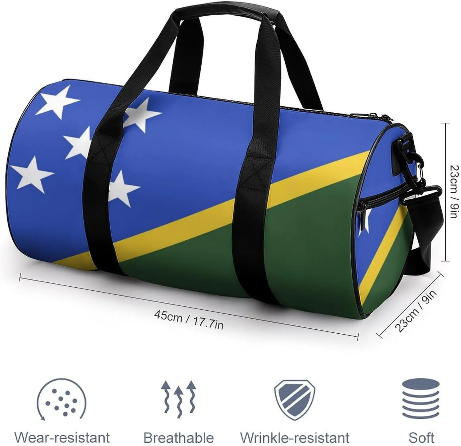 Solomon Lslands Flag Large Capacity Gym Bag for Men Women with Wet Pocket Sports Travel Tote