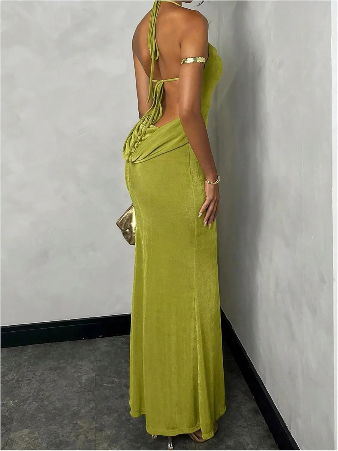 SOLY HUX Women's Backless Bodycon Maxi Dress Halter Draped Sleeveless Party Club Long Dresses