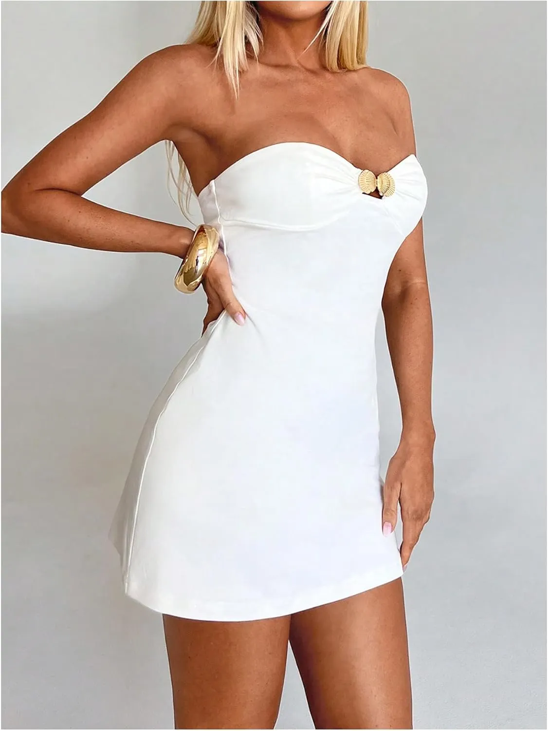 SOLY HUX Women's Bodycon Dress Mini Tube Dress Strapless Sleeveless Party Dresses