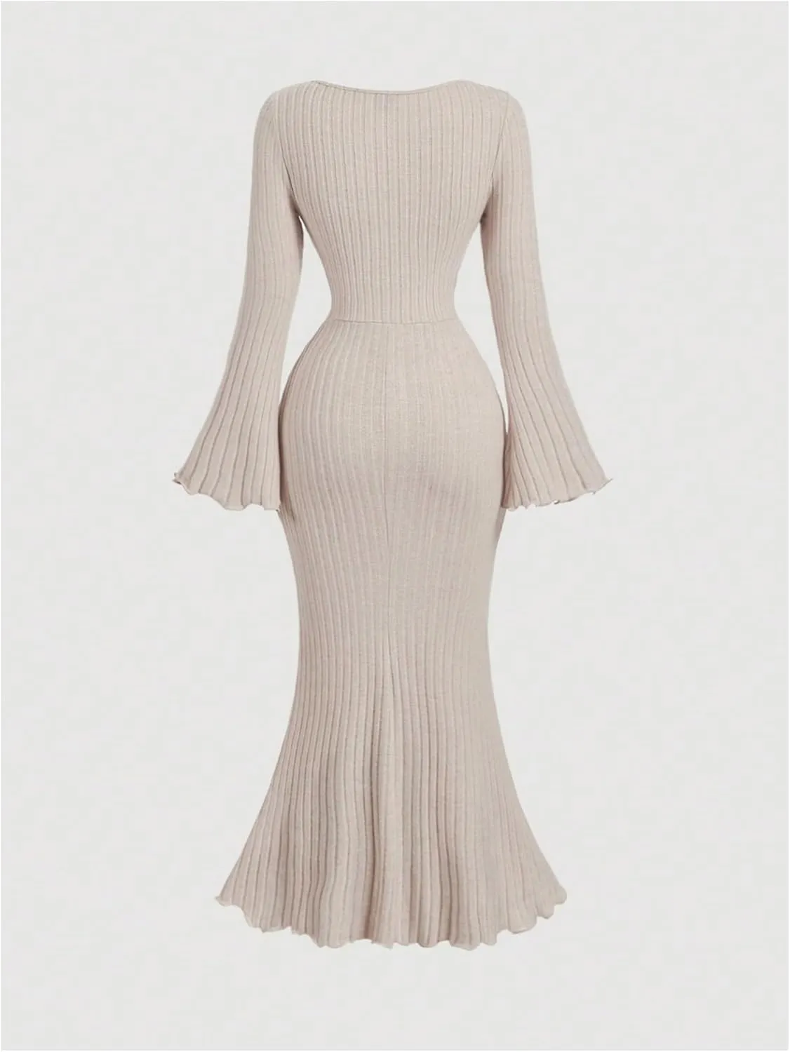 SOLY HUX Women's Midi Dress Sweetheart Neck Ruched Tie Front Long Sleeve Fishtail Bodycon Dresses