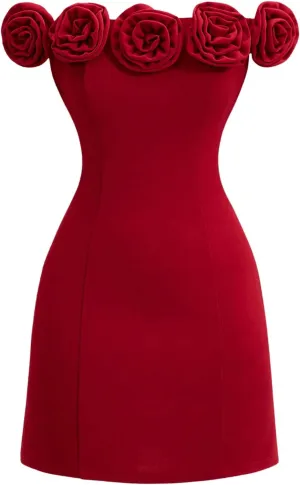 SOLY HUX Women's Mini Dress Floral Appliques Off The Shoulder Bodycon Cocktail Party Dresses