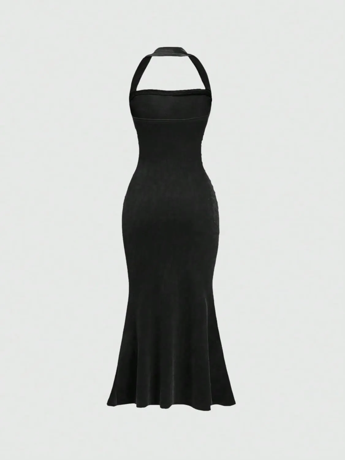 SOLY HUX Women's Velvet Halter Bodycon Dress Sleeveless Ruched Fishtail Cocktail Party Long Dresses