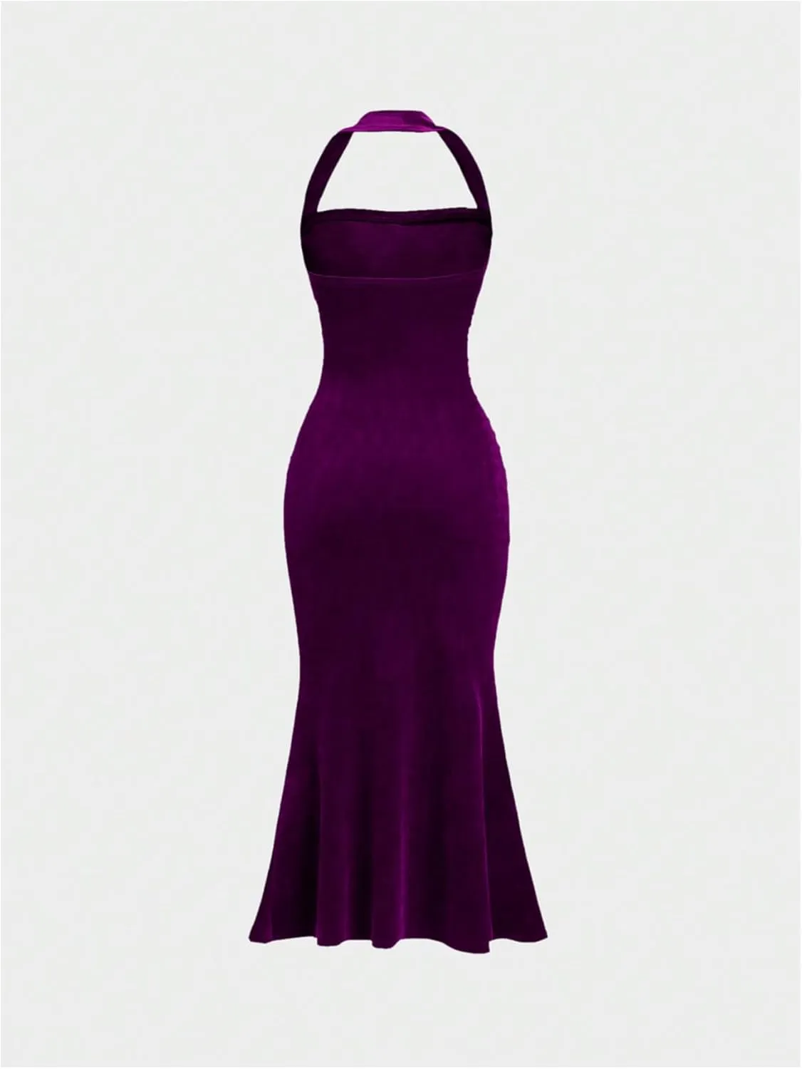 SOLY HUX Women's Velvet Halter Bodycon Dress Sleeveless Ruched Fishtail Cocktail Party Long Dresses