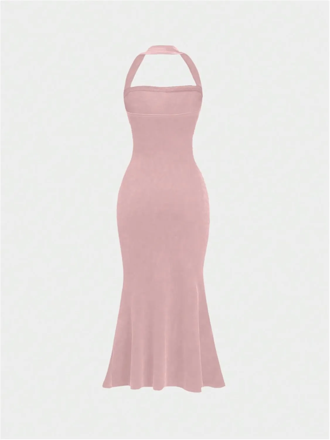 SOLY HUX Women's Velvet Halter Bodycon Dress Sleeveless Ruched Fishtail Cocktail Party Long Dresses