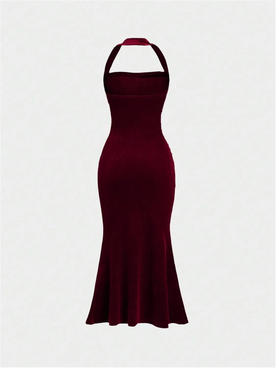 SOLY HUX Women's Velvet Halter Bodycon Dress Sleeveless Ruched Fishtail Cocktail Party Long Dresses