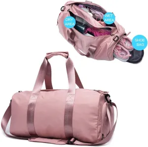 Sport Gym Bag Travel Duffel Bag with Shoe Compartment and Dry Wet Separation Layer for Men & Women (Cherry Blossom Pink)