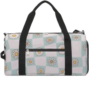 Sport Gym Duffel with Shoe Compartment Wet Pocket, Checkerboard-style-retro Shoulder Travel Bag for Women Men