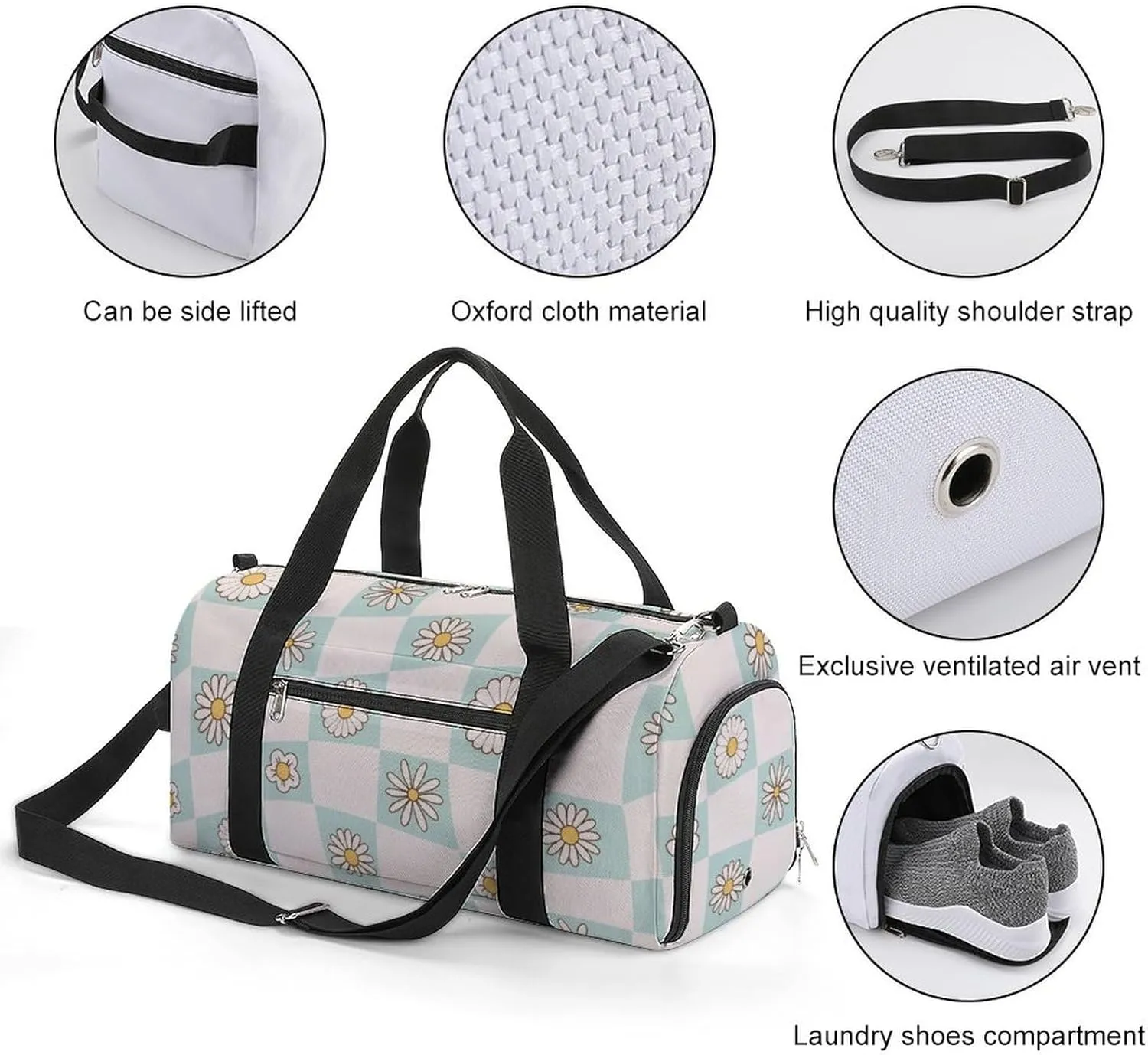 Sport Gym Duffel with Shoe Compartment Wet Pocket, Checkerboard-style-retro Shoulder Travel Bag for Women Men