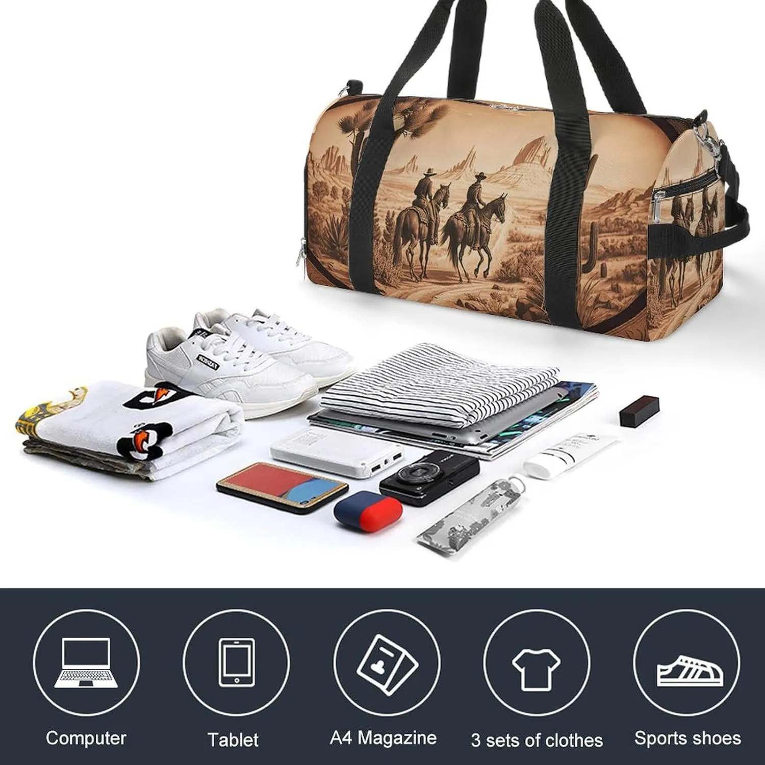 Sport Gym Duffel with Shoe Compartment Wet Pocket, Native-american-western Shoulder Travel Bag for Women Men, style-3