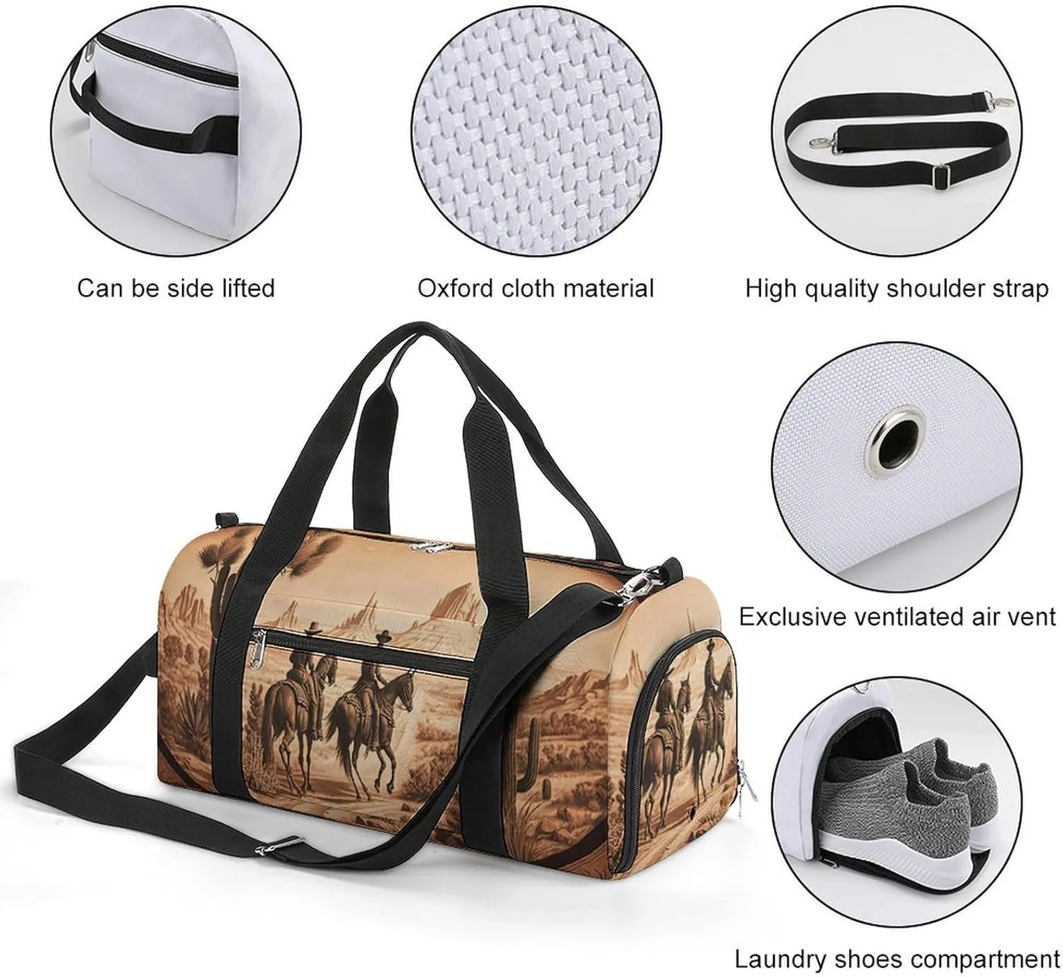 Sport Gym Duffel with Shoe Compartment Wet Pocket, Native-american-western Shoulder Travel Bag for Women Men, style-3
