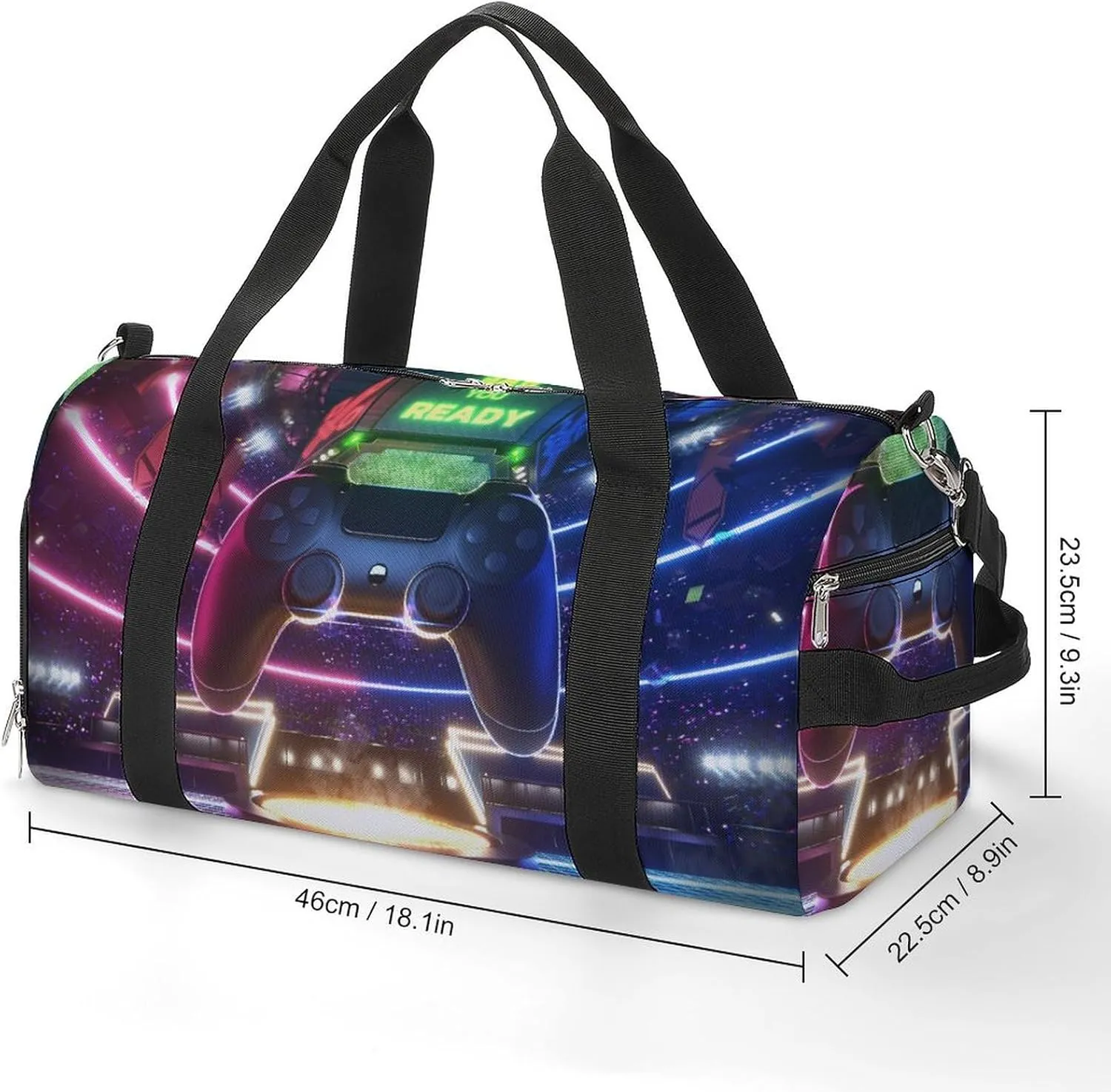 Sport Gym Duffel with Shoe Compartment Wet Pocket, Neon-light-glow-e-sport Shoulder Travel Bag for Women Men