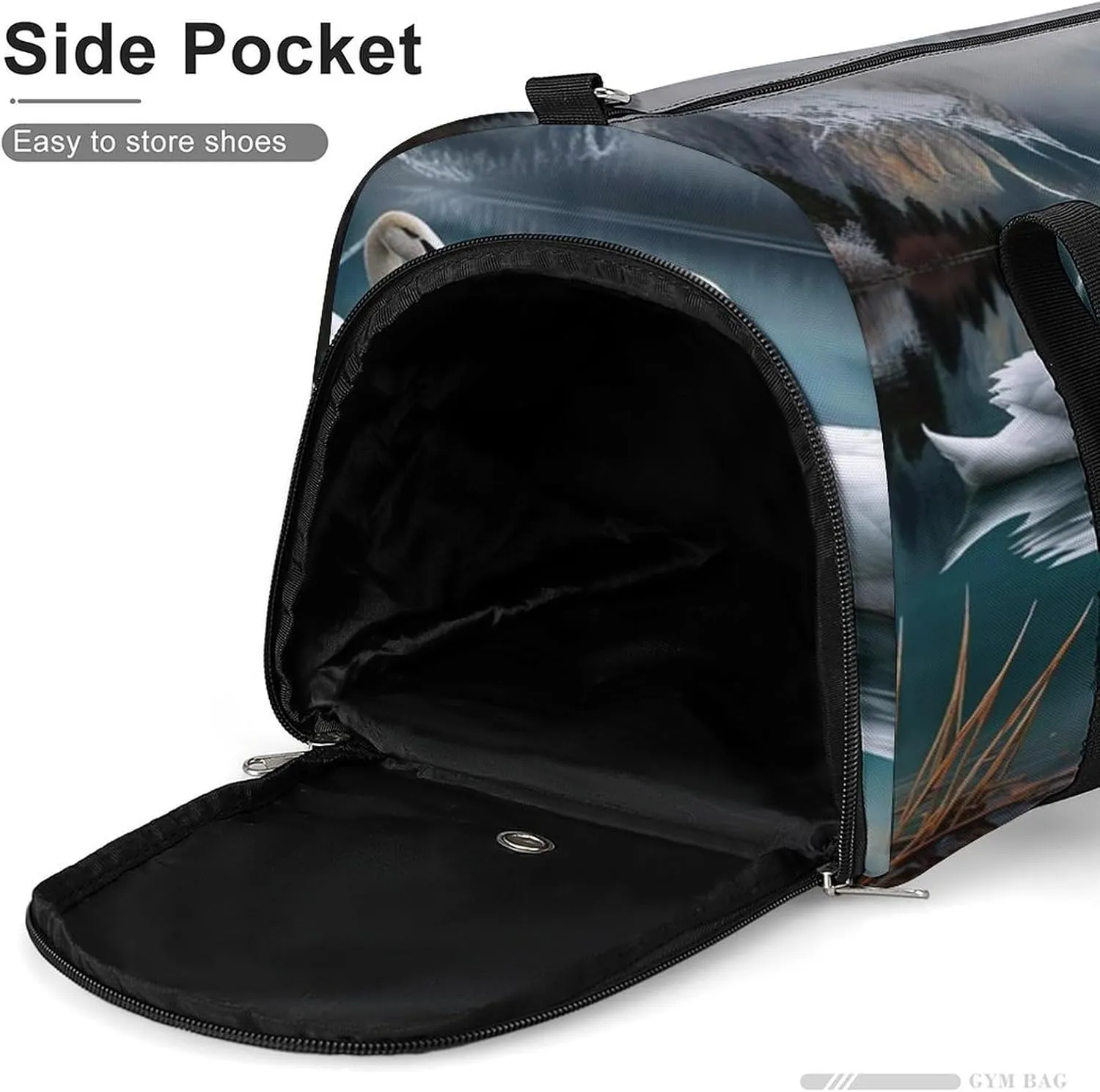 Sport Gym Duffel with Shoe Compartment Wet Pocket, Two-white-swans Shoulder Travel Bag for Women Men