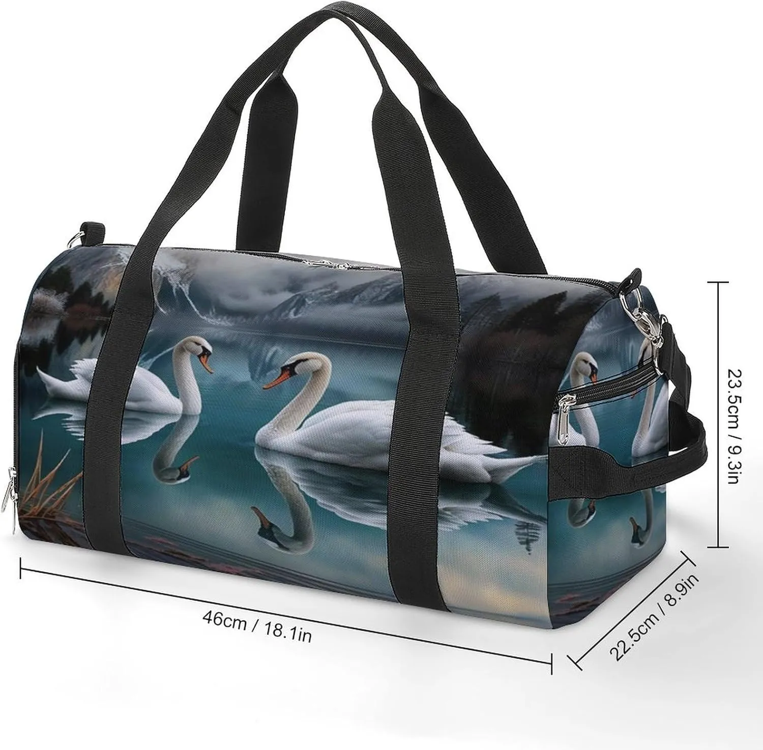 Sport Gym Duffel with Shoe Compartment Wet Pocket, Two-white-swans Shoulder Travel Bag for Women Men