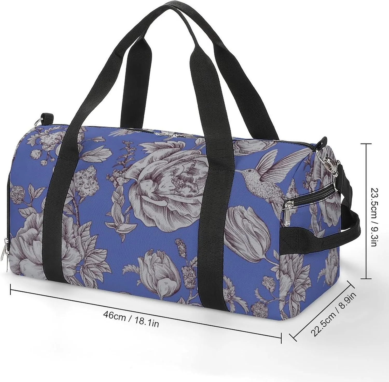 Sport Gym Duffel with Shoe Compartment Wet Pocket, Vintage-pattern-with-roses Shoulder Travel Bag for Women Men, style-1
