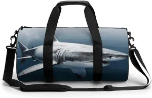 Sport Gym Duffle Travel Bag for Women Men Overnight Weekender Bag with Shoe Compartment,Wet Pocket 3D Shark Fish