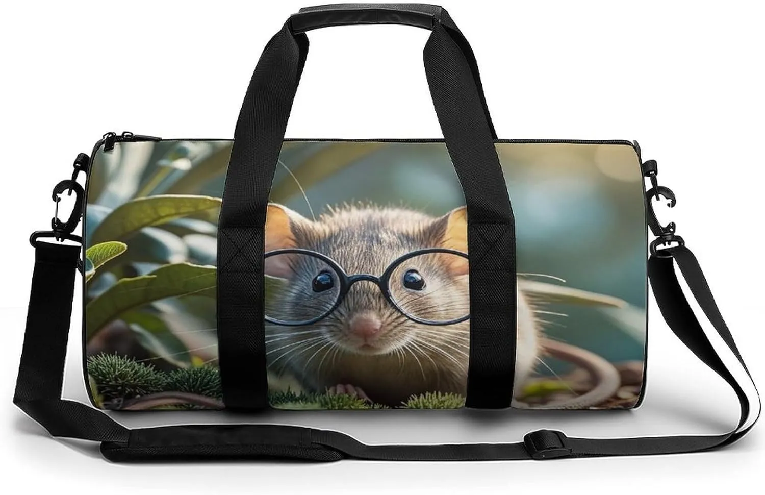 Sport Gym Duffle Travel Bag for Women Men Overnight Weekender Bag with Shoe Compartment,Wet Pocket Guinea Mouse With Glasses