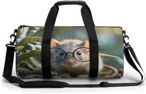 Sport Gym Duffle Travel Bag for Women Men Overnight Weekender Bag with Shoe Compartment,Wet Pocket Guinea Mouse With Glasses