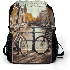 Sports Belt Pocket, Bicycles in Amsterdam Print Dry And Wet Separation Bag All-purpose Gym Bag Sports And Fitness Bag Stylish Sports Bag