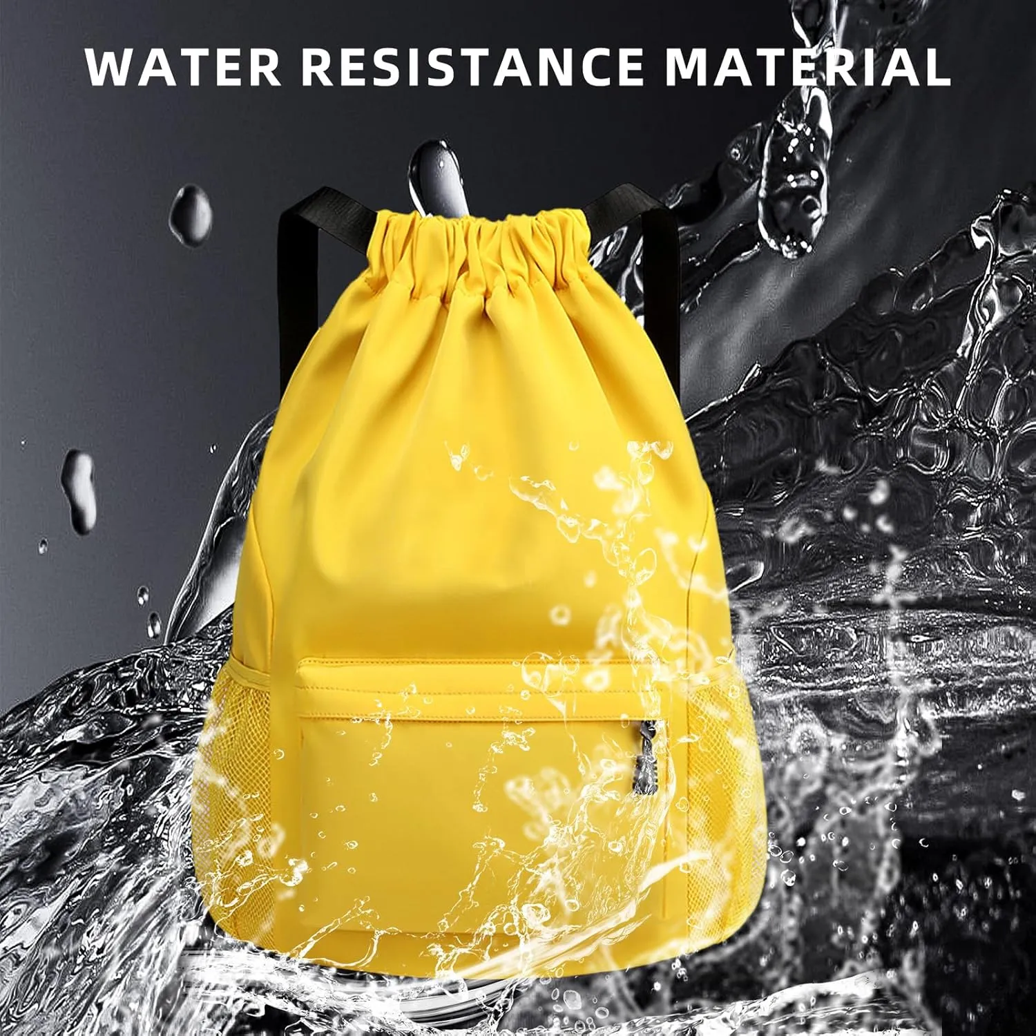 Sports Drawstring Backpack String Swimming Gym Bag Backpack with Shoes Compartment and Pocket for Men Women (Yellow-Small)