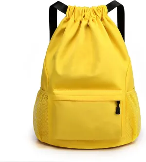 Sports Drawstring Backpack String Swimming Gym Bag Backpack with Shoes Compartment and Pocket for Men Women (Yellow-Small)