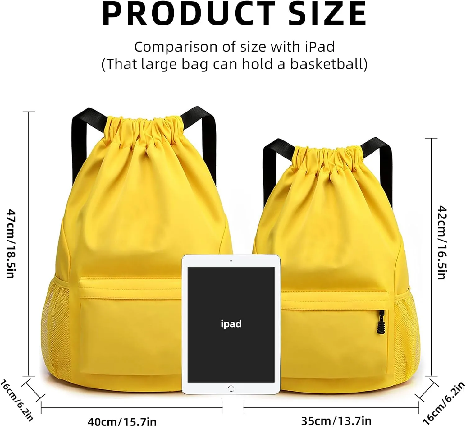 Sports Drawstring Backpack String Swimming Gym Bag Backpack with Shoes Compartment and Pocket for Men Women (Yellow-Small)