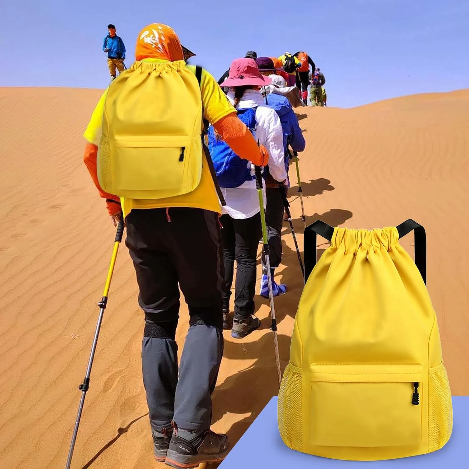 Sports Drawstring Backpack String Swimming Gym Bag Backpack with Shoes Compartment and Pocket for Men Women (Yellow-Small)