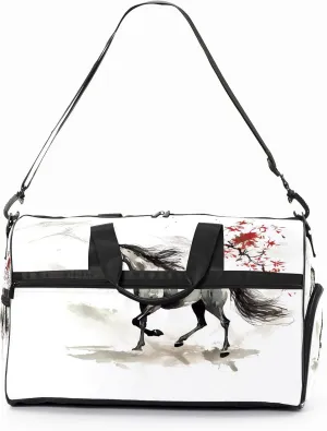 Sports Gym Bag for Women, Sport Duffle Workout Bags with Shoe Compartment, Small Womens Gym Bags, Chinese Painting Horse - 5