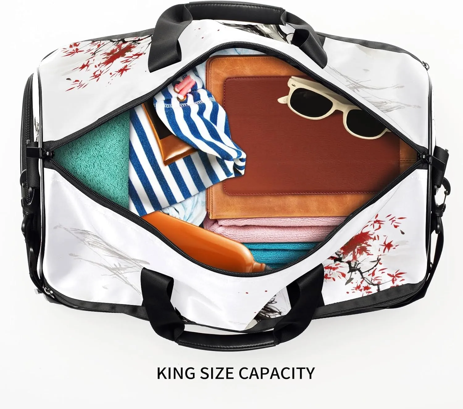 Sports Gym Bag for Women, Sport Duffle Workout Bags with Shoe Compartment, Small Womens Gym Bags, Chinese Painting Horse - 5