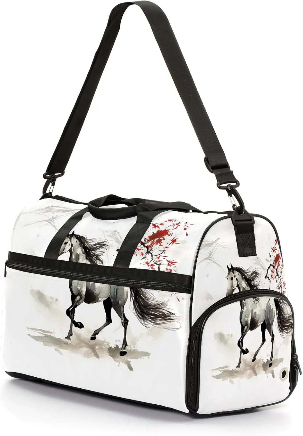 Sports Gym Bag for Women, Sport Duffle Workout Bags with Shoe Compartment, Small Womens Gym Bags, Chinese Painting Horse - 5