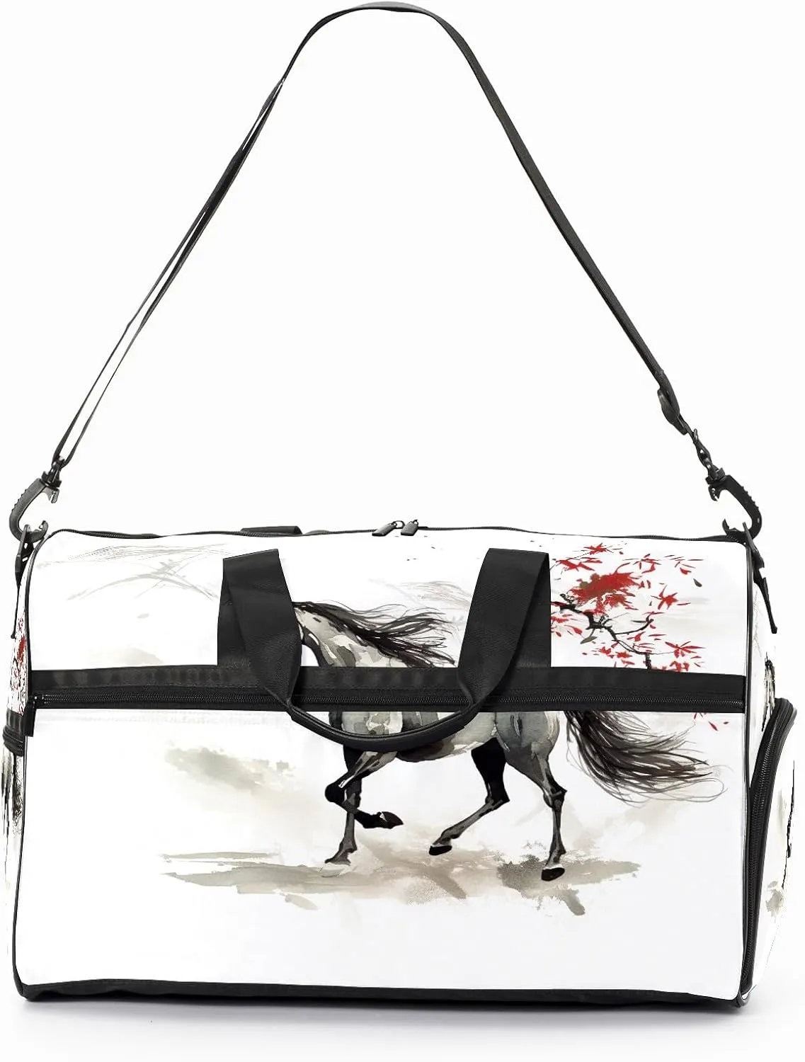 Sports Gym Bag for Women, Sport Duffle Workout Bags with Shoe Compartment, Small Womens Gym Bags, Chinese Painting Horse - 5