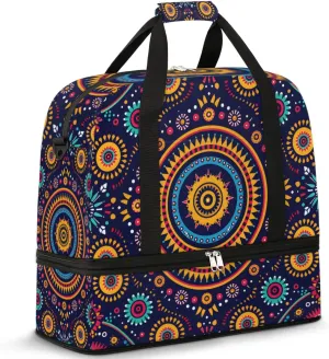 Sports Gym Bag with Wet Pocket & Shoe Compartment Personal Item Travel Bag Tote Bag for Men Women Colorful Circular Pattern Duffle Bag for Travel Sports Fitness & Workout