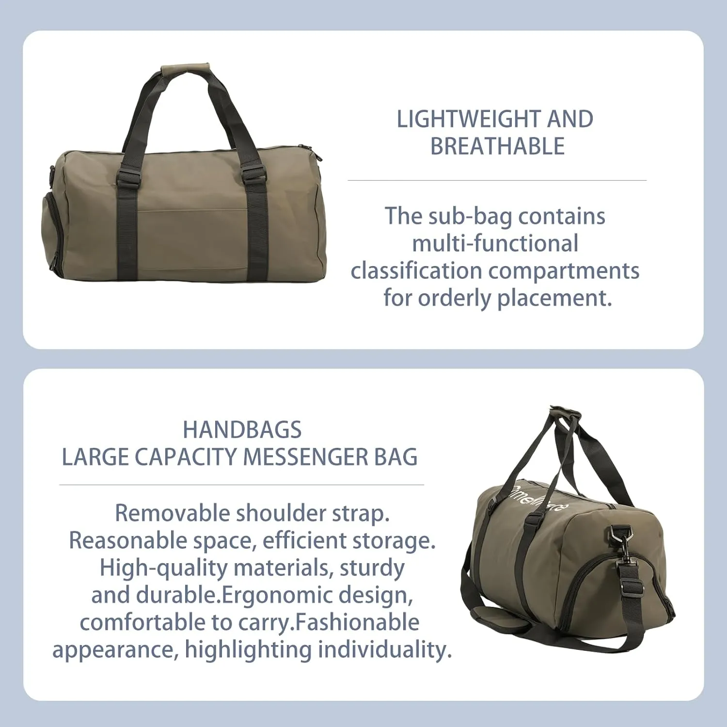 Sports Gym Duffle Bag, Workout bag,Waterproof Duffel Bag,Gym Bag with Shoe Compartment, duffle bag with compartments,Handbag Can be Carried Diagonally (Khaki)