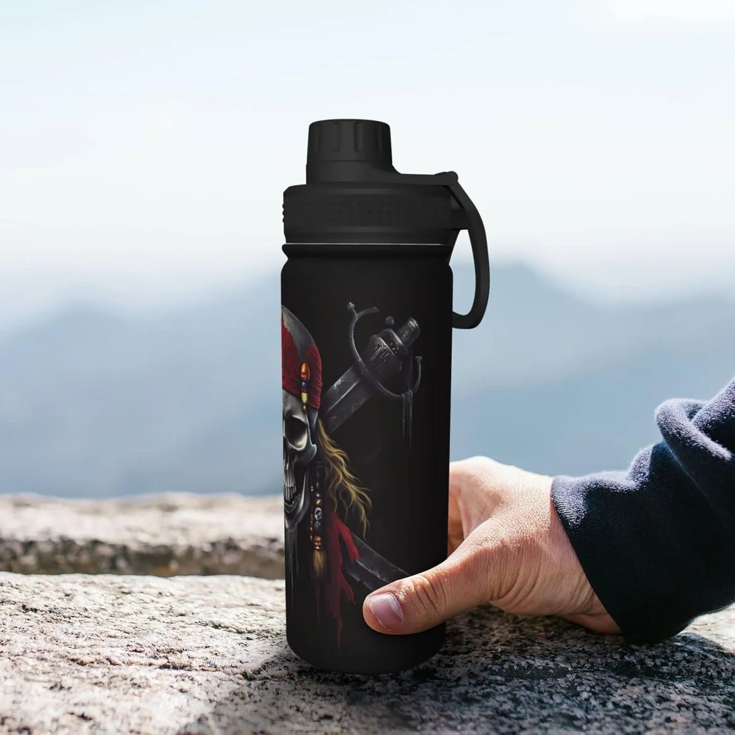 Sports Water Bottle Pirates Skull Flag Insulated Stainless Steel Water Bottles, 18 oz Water Cup Flask for Fitness Outdoor Sports Hiking Cycling