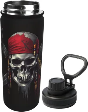 Sports Water Bottle Pirates Skull Flag Insulated Stainless Steel Water Bottles, 18 oz Water Cup Flask for Fitness Outdoor Sports Hiking Cycling