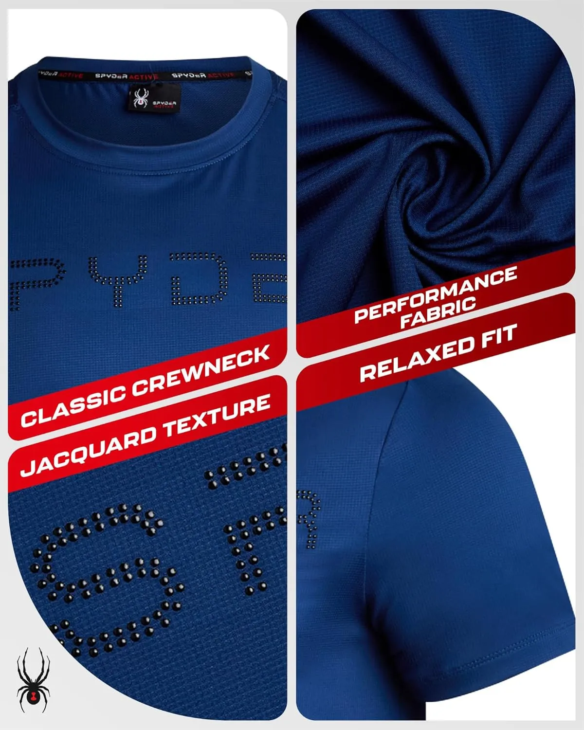 Spyder Men's Workout Shirt - Short Sleeve Quick Dry Moisture Wicking Jacquard Jersey Athletic Shirt (Sizes: S-XL)