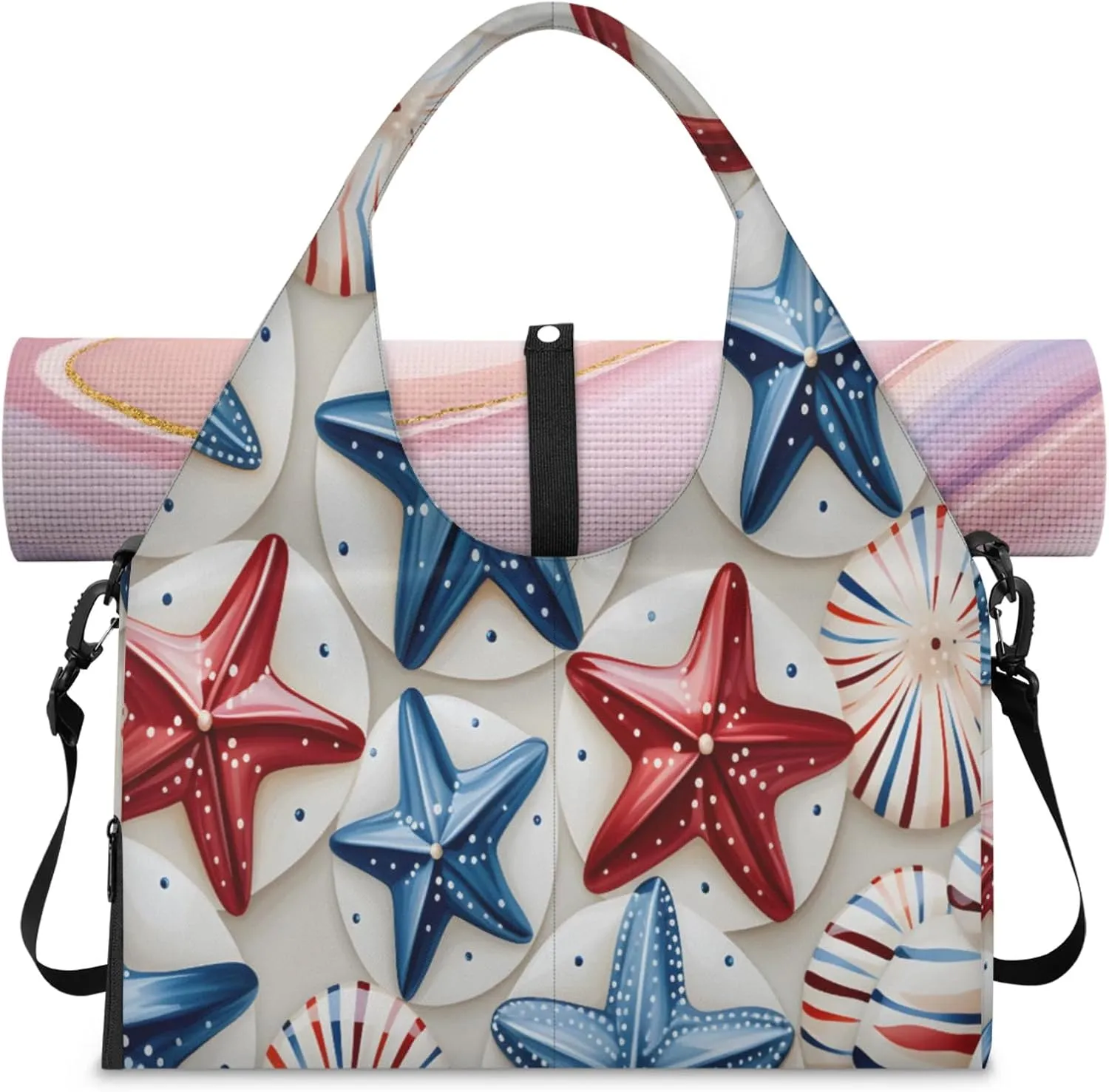 Starfish Disc Pattern Waterproof Gym Bag for Men Women, Sports Duffel Bag with Shoe Compartment Yoga Mat Holder, Portable Large Travel Bag for Fitness, Camping, Weekend Trips